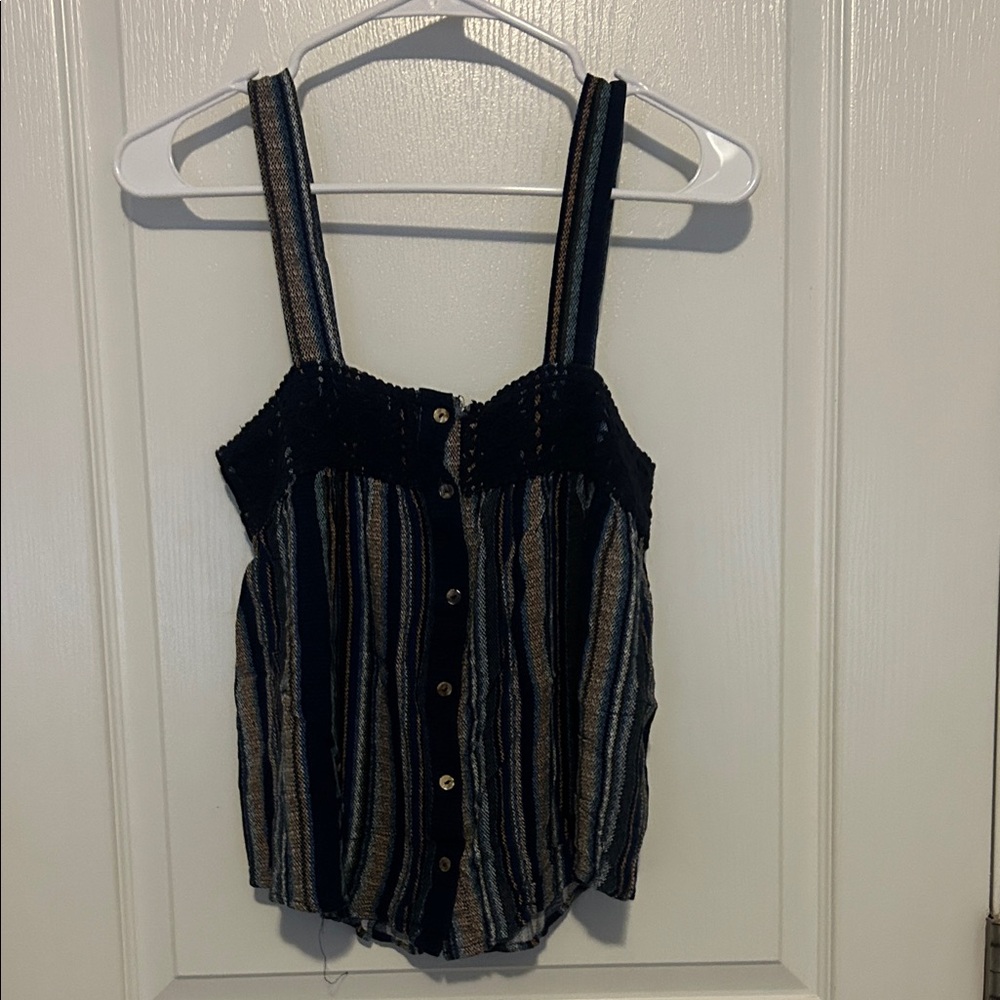 Eyeshadow Blue and yellow Striped Sleeveless Blouse